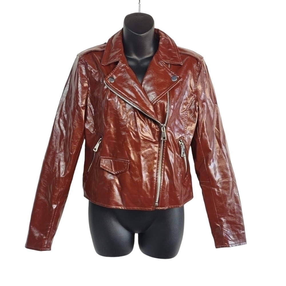 Nine West Women's Faux-leather Burgundy-Brown Moto Jacket Size S